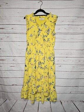 Ann Taylor LOFT Yellow Floral Ruffle Midi Dress